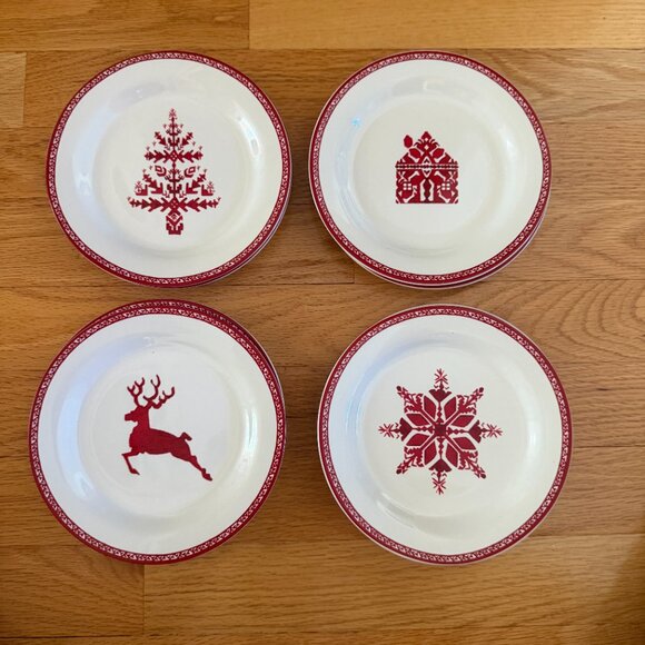 Pottery Barn Tahoe Fair Isle Stoneware Appetizer Plates Set of 8 - Picture 1 of 16